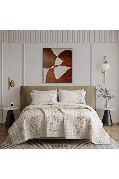Alhabib bedding مفرش صيفي مزدوج قطن 100% قطن خفيف مضغوط مشجر كريمي يناسب سرير...