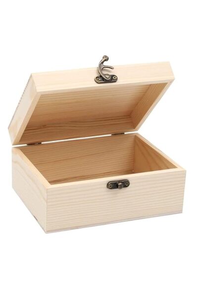 Generic Brand PINKE Unfinished Wooden Box With Hinged Lid for Kids Storage, T...