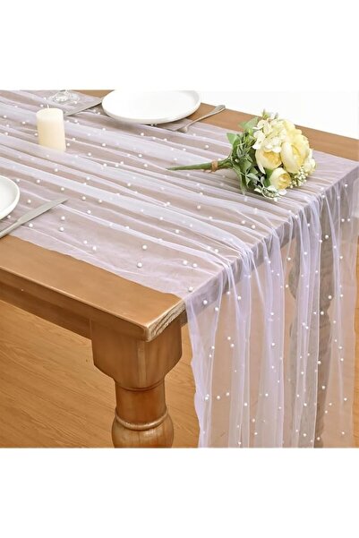 Generic Brand HASTHIP® White Pearl Spring Summer Cheesecloth Table Runner