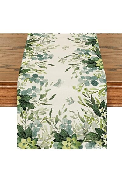 Generic Green Flowers Floral Eucalyptus Summer Table Runner, Seasonal Spring ...