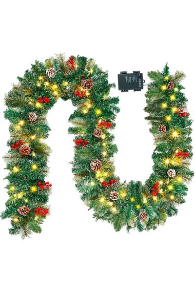 Generic BOAO 9FT Christmas Garland, Pre-lit Artificial Garland Decorations Gr...