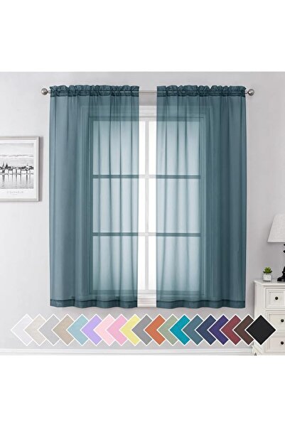 Generic Brand Aiyufeng Dusty Blue Sheer Curtains 63 Inch Length 2 Panels Set,...