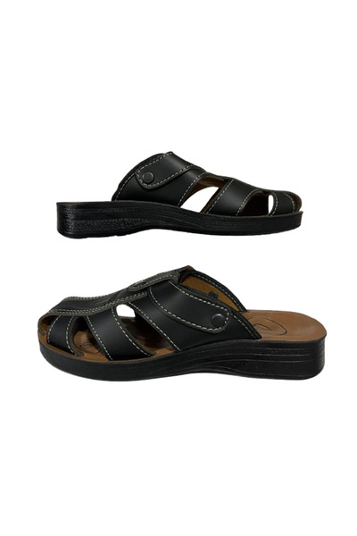 Akım -- Men's Black Orthopedic Sole Sandals Slippers