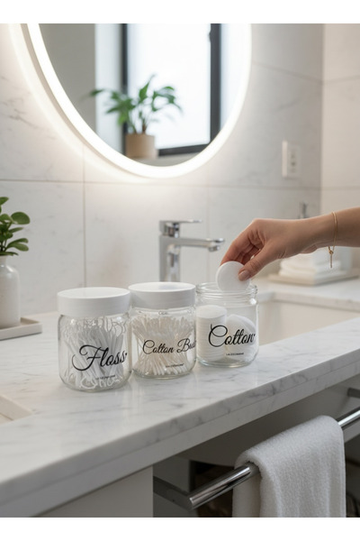 LALEZEN HOME 3'lü 210ml cam kulak pamugu diş ipi makyaj Pamuğu Cam Kavanoz Organize Banyo Seti
