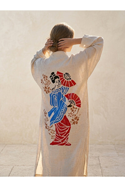 Oriandina İNCE KETEN GEYŞA BOHEM KAFTAN KİMONO - SINIRLI ÜRETİM (YALNIZCA İKİ...