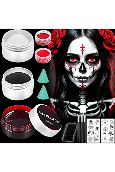 OEM Set de machiaj de Halloween 3-în-1, Sânge fals 30g, Culori Negru/Alb/Roșu...