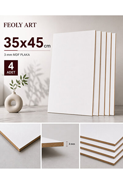 MDF - 35x45cm Beyaz Lam MDF Plaka | 3mm / 4 Adet | Hobi, Pasta Altlığı, Maket, Resim Paleti