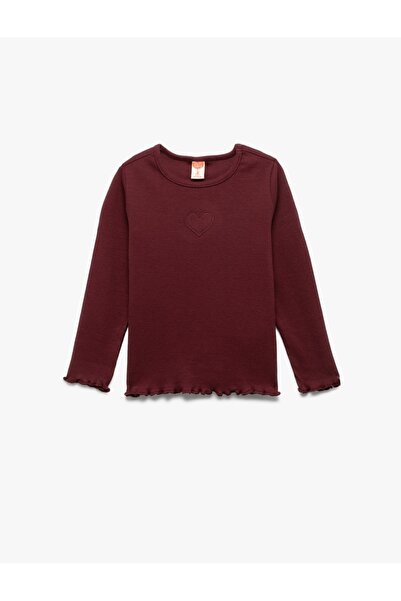 Koton Cotton Long Sleeve Crew Neck Heart Embroidery Detail T-Shirt