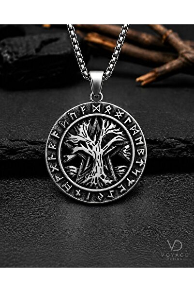 voyageaccessory Stainless Steel Yggdrasil Rune Letter Detailed Life Pendant