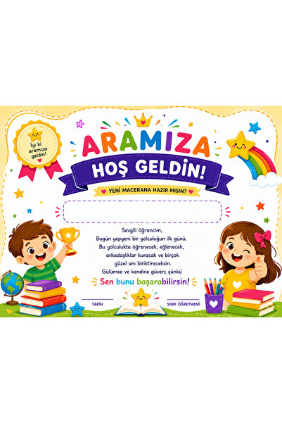 Papelia Aramıza hoşgeldin, okula yeni başlayan sertifikası 10 adet Parlak Ser...