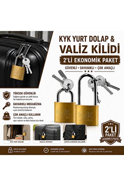 beneficio Kısa Tip Sarı Asma Kilit ve Uzun Pimli Sarı Asma Kilit – Dolap, Kap...