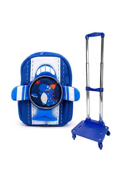 Cocobee Kids trolley with Aeroplane Style Dinosaur Printed Backpack - Blue - ...