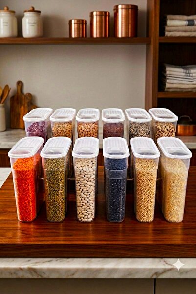 SWENCRAFT 12 ADET BEYAZ No 4 Erzak Bakliyat Saklama Kabı Kiler Box 12 'li Set Lüks Şık Kutu BEYAZ