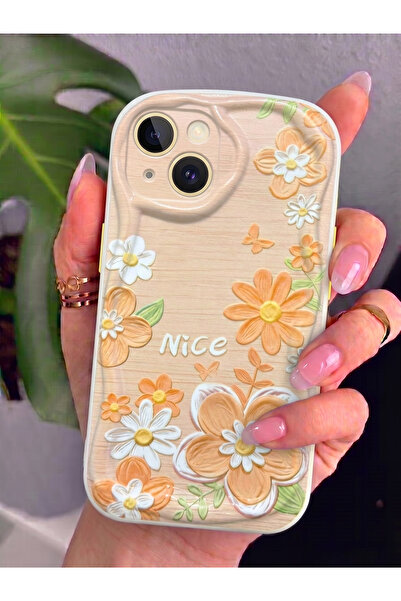 Rivor Apple iPhone 13 - 14 Uyumlu Kılıf Kamera Korumalı 3D Kabartma Papatya v...