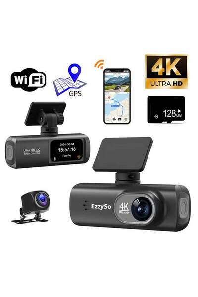 EzzySo كاميرا لوحة القيادة للسيارات بدقة 4K فائقة الوضوح مع عدسة أمامية وخلفي...