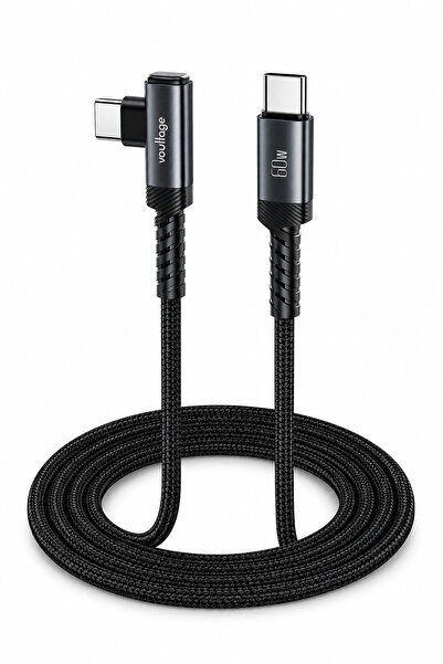 Voultage Type-C to Type-C 60W PD Hızlı Şarj Kablosu, 1 Metre, 90° Dirsek Uçlu...