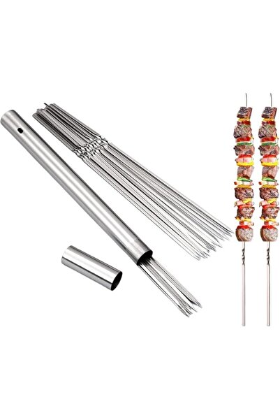 Generic 50 Pcs 304 Stainless Steel 30 cm Long Flat Barbecue Skewers, BBQ Keba...