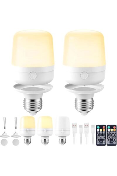 Generic E26 Rechargeable Light Bulb, 2 Pack Battery Backup Bulb with Remote a...
