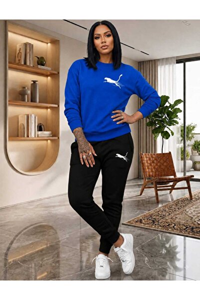 CLOTHES33 Zero Collar Sweat Suit 2-Piece Combination Winter Panther Printed W...