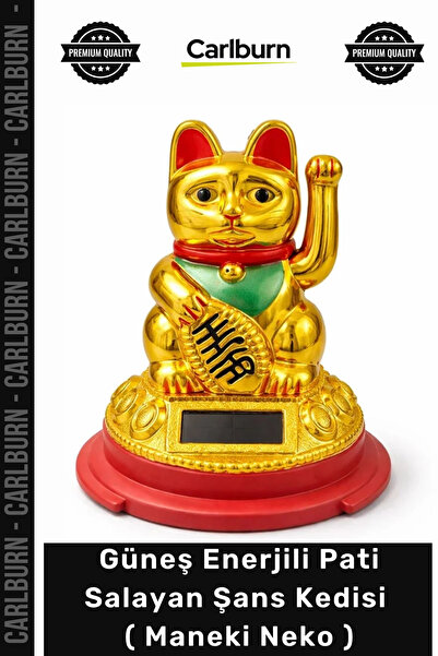 Carlburn #ManekiNeko Dekoratif Hediye Obje Ofis Süsü Güneş Enerjili Pati Sala...