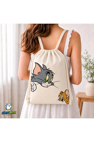 Ghostbastır Design Tom and Jerry Drawstring Linen Bag C340