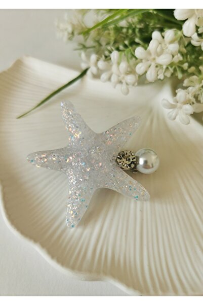 Halley Concept Sparkling White Stone and Pearl Detailed Starfish Clasp with C...