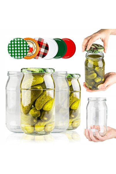 SuperButelki Set Borcane din Sticla cu Capace Filetate, 815 ml, 16.3x9 cm, Mu...