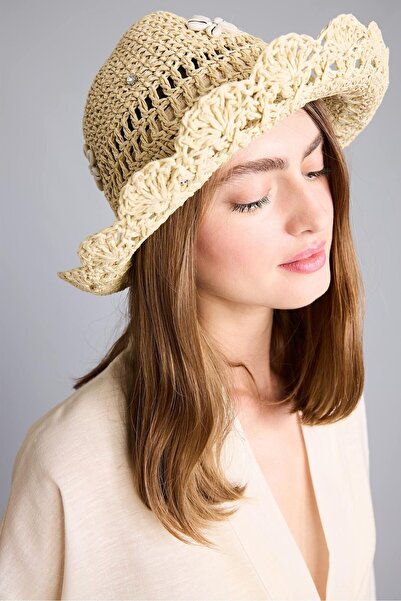 DeFacto Women's Straw Hat with Shell and Stone Detail I3931Ax26Sm