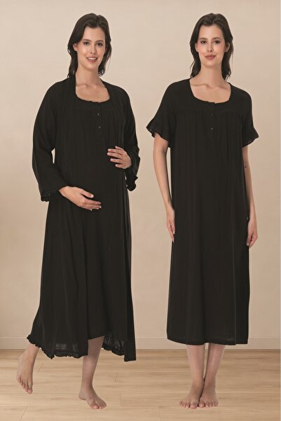 Puerpera Effortt Muslin Fabric Maternity Nightgown and Dressing Gown 3085