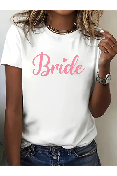 kai22 Women's Bridal Print T-Shirt- White Pink Letter Print, Soft, Breathable...