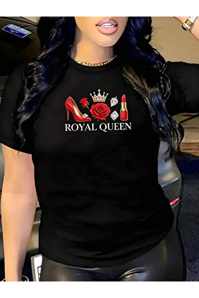 NOURAM Casual Stylish Women's T-Shirt Royal Queen Crown Rose Lipstick Graphic...