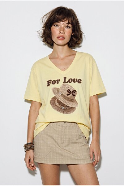 Hiccup LUCCI Tricou Oversize Cu Decolteu În V Și Imprimeu