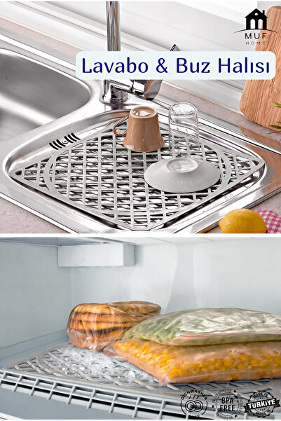 MUF HOME Çok Amaçlı Lavabo ve Buzluk Halısı - Kaydırmaz Bulaşık Kurutma Matı,...
