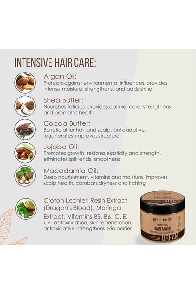 ECOLATIER Recovering Hair Mask for Damaged & Colored Hair, 380ml – Deep Nourishing & Restorative Treatment with Argan Oil & Shea Butter, Vegan & Anti-Pollution Hair Care