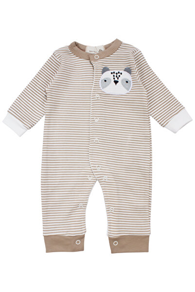 bebegen Baby Boy Brown Ecru Striped Raccoon Printed Jumpsuit 0-3 Months