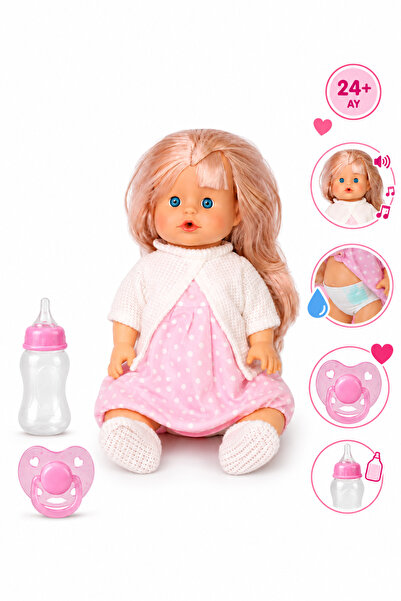 craftivio Boncuk Bebek Sesli ve Altını Islatan Oyuncak Bebek Seti - Biberonlu...
