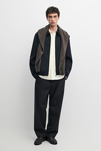 Massimo Dutti %100 yün çizgili relaxed fit pantolon