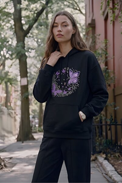 x Tights Butterfly Serisi Oversize Kapüşonlu Sweatshirt
