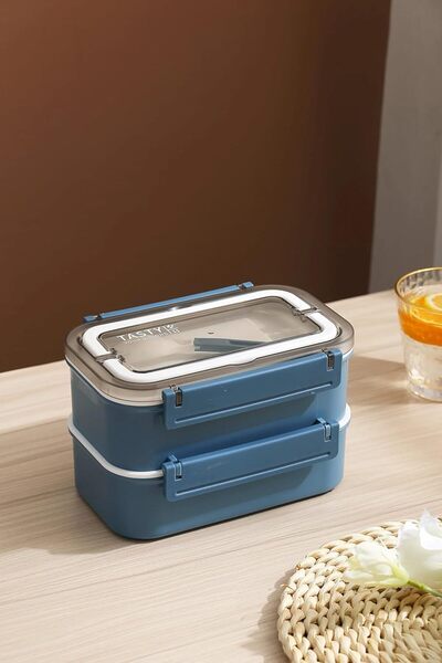 PeriStore Aybilstore Çift Katmanlı Paslanmaz Çelik Beslenme Kabı-1600 ml Beslenme Kutusu (Mavi) 1312663