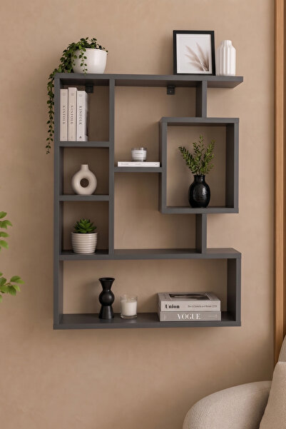 Enda Home Bigane Büyük Dekoratif Duvar Rafı 70,9 × 93,6 cm – Asimetrik Çok Bö...
