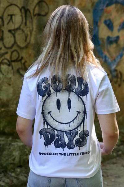 Generic Brand Tricou unisex Divertis GOOD DAYS, imprimeu față-spate smiley dr...