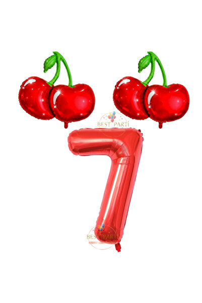 BEST PARTİ Best Cherry and Red Number Themed Foil Balloon Set Age-7