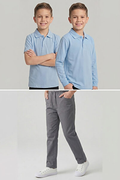 nacar çarşı Boys' School Baby Blue Long and Short Sleeve Polo Collar T-Shirt ...