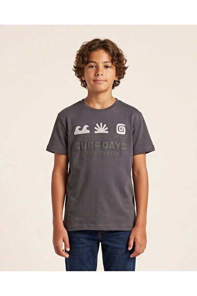 REDTAG Senior Boys Charcoal Foil And Puff Print T-Shirt