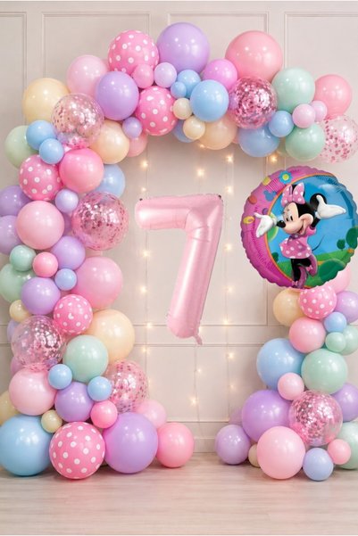 ALYA Set de baloane pentru ziua de naștere cu tematică Minnie Mouse și LED-ur...