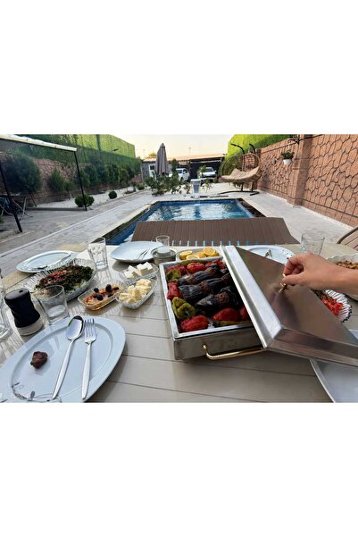 Doqudesign Aurelia Premium Kapaklı ve Gold detaylı Paslanmaz Çelik Servis Tep...
