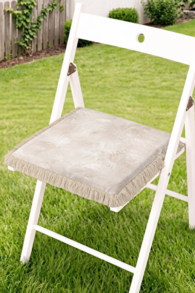 Realhomes Leaf Patterned Fringed Zippered Chair Cushion - Simple and Modern T...