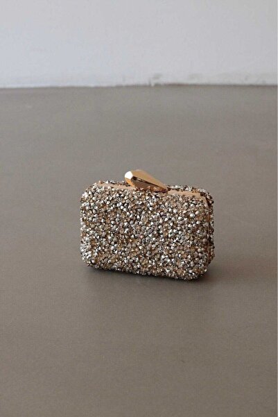 EMNORA Brightness Taşlı Clutch Çanta Gold Gümüş