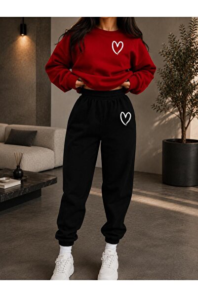 zeag Women's Minimal Heart Printed Crewneck Sweat Suit
