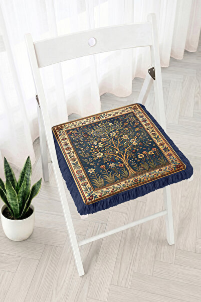 Realhomes Vintage Tree and Floral Motif Fringed Zippered Chair Cushion - Clas...